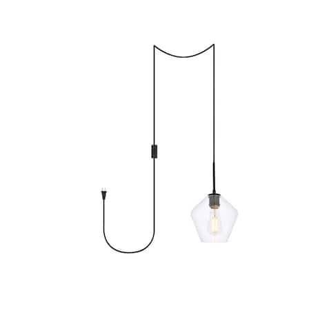 Garrett 1-Light Plug in Pendant with Clear Shade - Black - 8" Diameter