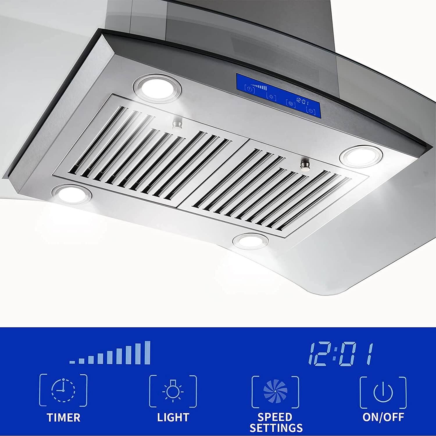 36 in. 700 CFM Ducted Island Range Hood in Silver with LED Lights and