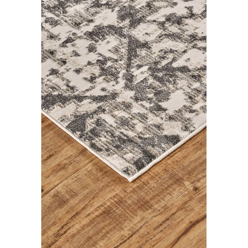 Kiba Distressed Medallion Diamond Rug, Ivory/Gray, Area Rug