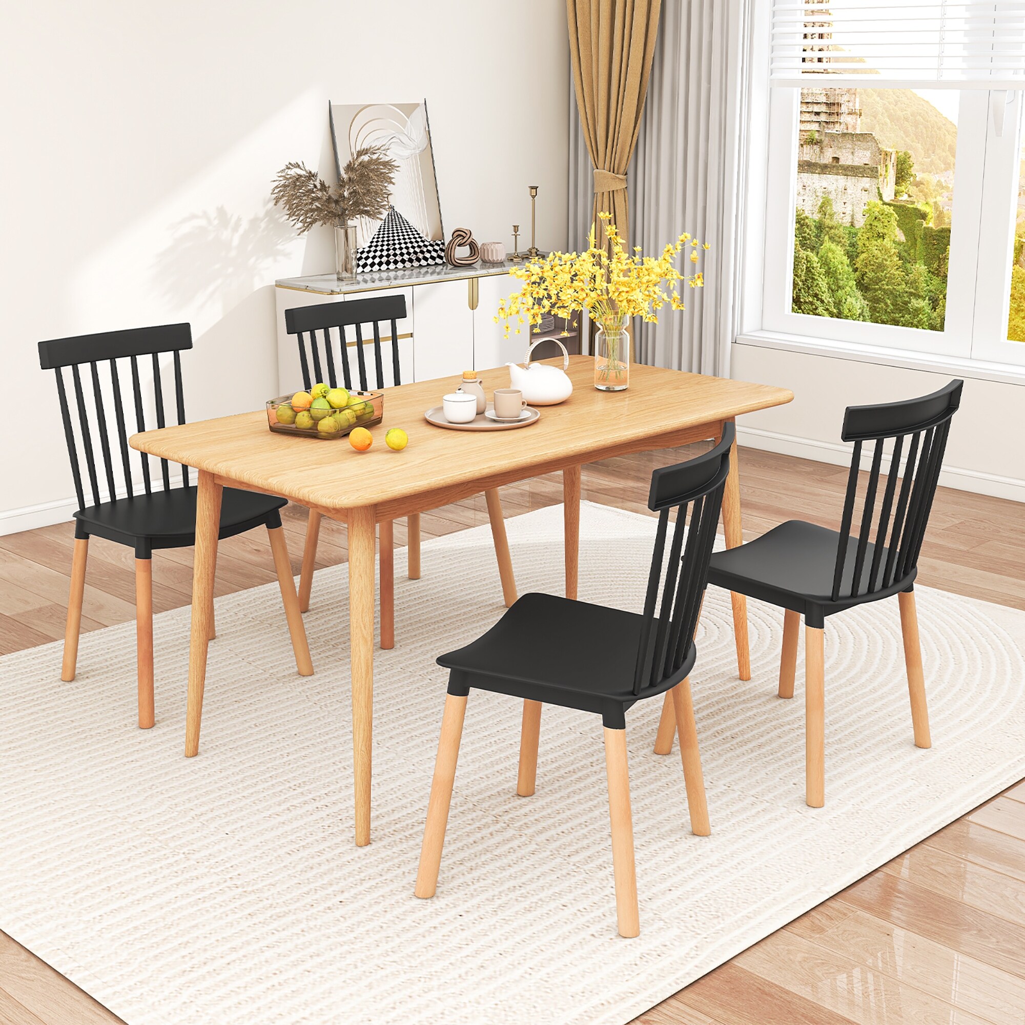 Gymax Set of 4 Windsor Dining Chairs Dining Chairs w/ Spindle
