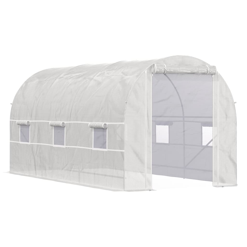 Large Walk-In Tunnel Greenhouse with Roll-Up Windows & Door, Steel Frame, Transparent Cover