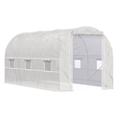 Walk-In Tunnel Greenhouse, Large Garden Hot House Kit, Steel Frame, White