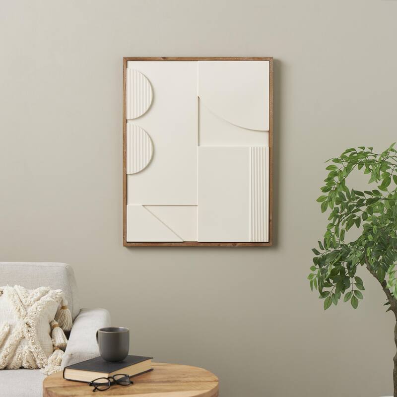 Wood Geometric Dimensional Art Deco Arched Living Room Wall Decor with Brown or Black Frame - Cream or White - Roche River Decor