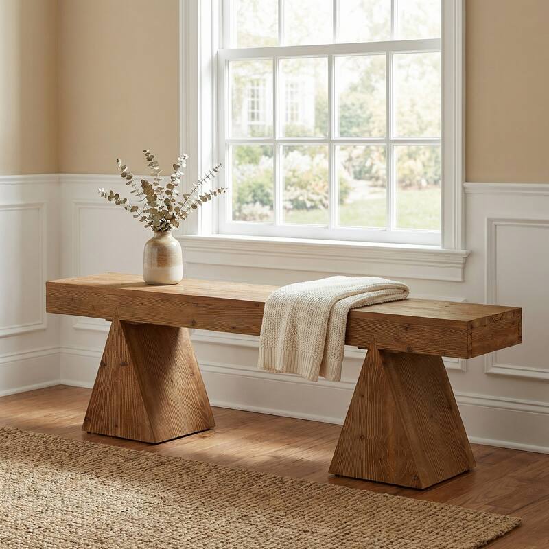 63" Solid Wood Indoor Bench, Rustic Entryway Benches