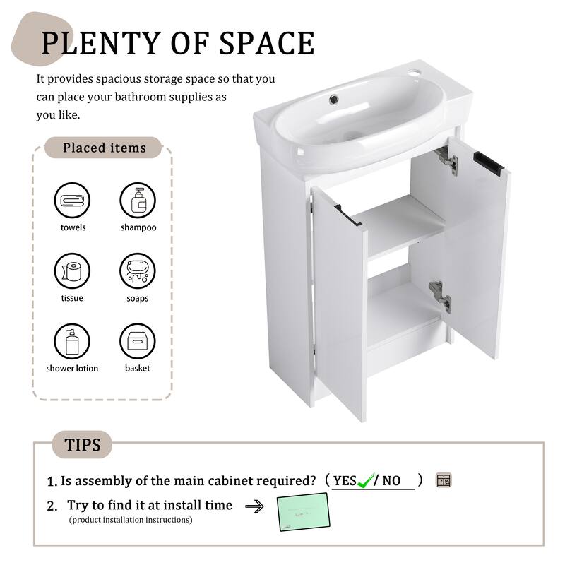 Beingnext 16"/23" Bathroom Vanity with Sink, Floating/Freestanding Bathroom Vanity with Soft Close Door