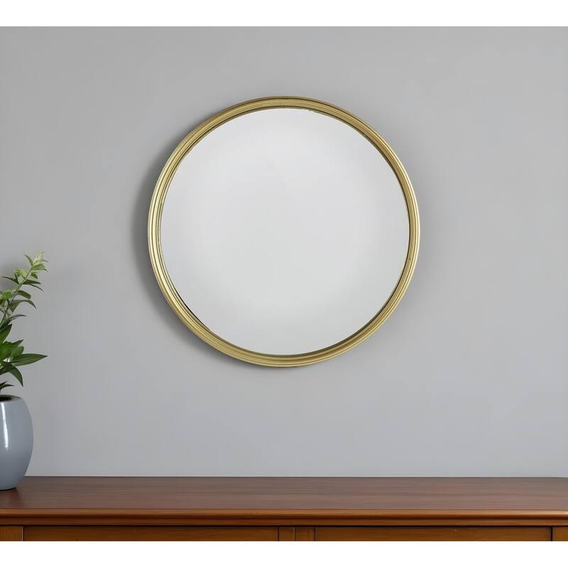 HomeRoots 15" Gold Round Iron Textured Framed Accent Mirror - 15' X '15' X '1.2 - Gold - 15' X '15' X '1.2