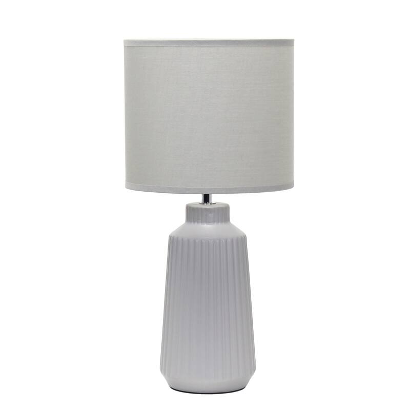 Vertical Grooved Ceramic Table Lamp with Drum Shade - 16" - Gray