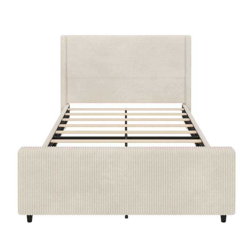 50.7" High Headboard Corduroy Bed Frame with Vertical Stripe Wingback & High Footboard
