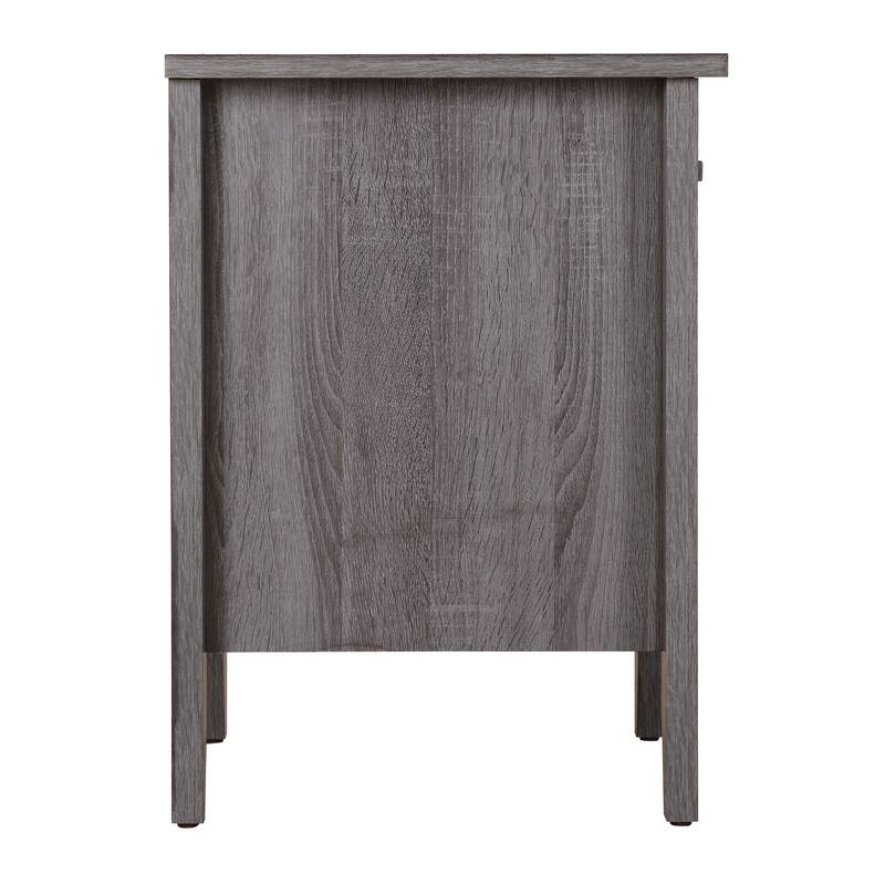 Grey Nightstand 24x21x18 Contemporary Compact Bedside Table with Smooth Finish, Storage Space and Sleek Modern Design