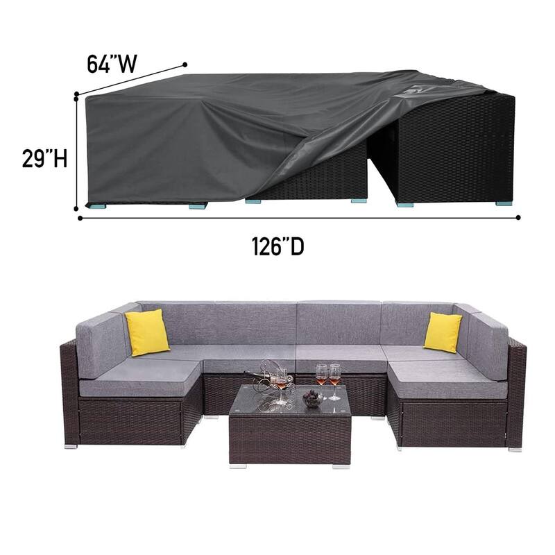 Heavy-Duty Sectional Patio Cover - Waterproof Oxford for Outdoor Sofa Sets, All-Weather Protection - 126"x64"x28"