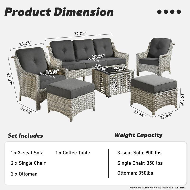 HOOOWOOO 6-pieces Wicker Patio Furniture Conversation Set with Coffee Table