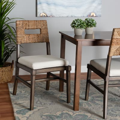 Porsha Modern Bohemian Dark Brown Finished Mahogany Wood and Natural Rattan Dining Chair