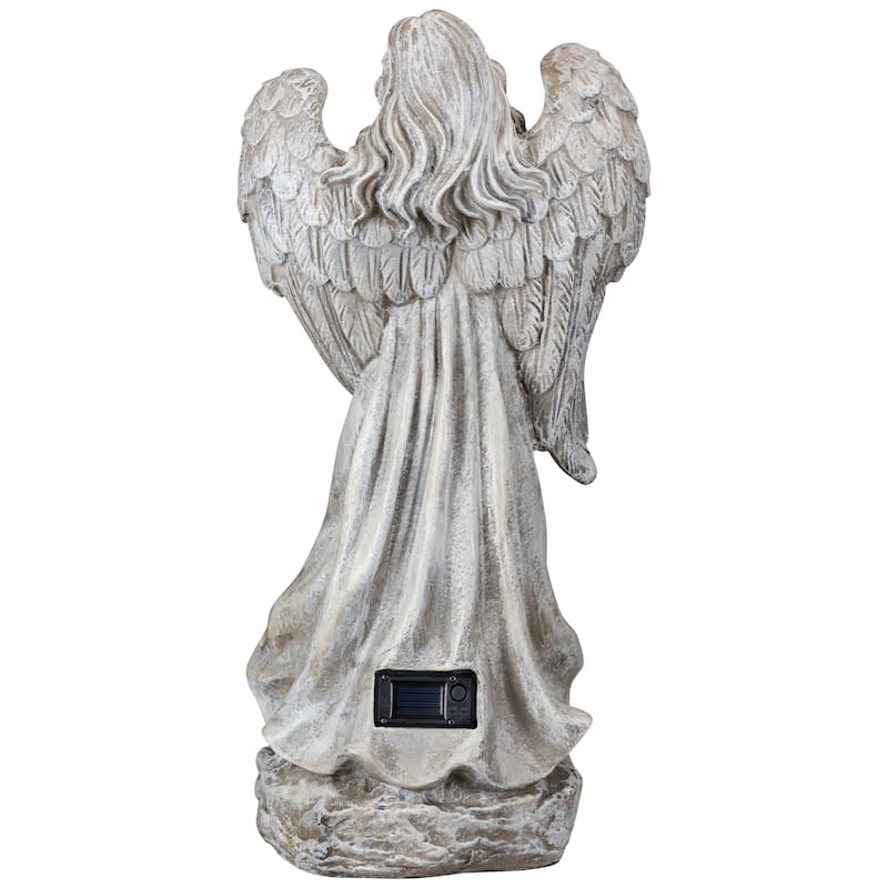 LED Solar Lighted Angel with Cross Garden Statue - 19"