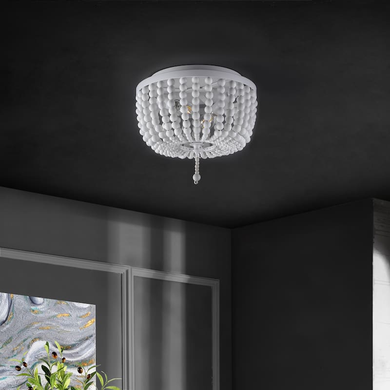 Allie Wood Beaded/Metal LED Flush Mount, by JONATHAN Y