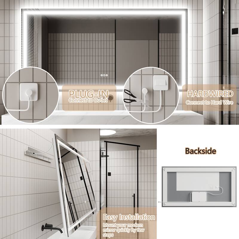 36''×72'' Wall-Mounted Bathroom Vanity LED Mirror with Anti Fog, Dimmable Touch Button, Front and Back Light