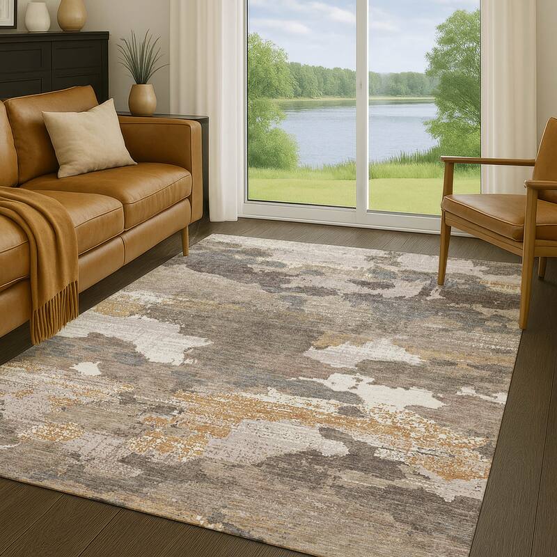 Machine Washable Indoor/ Outdoor Abstract Casual Chantille Rug