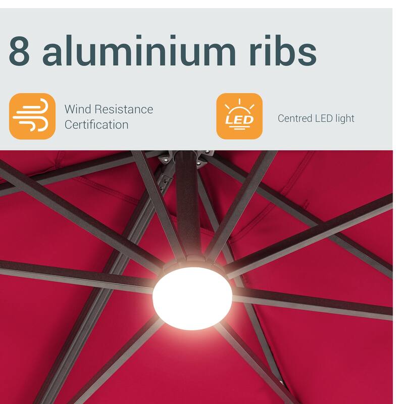 LIVOOSUN Aluminum 10x8FT LED Rectangular Cantilever Patio Umbrella