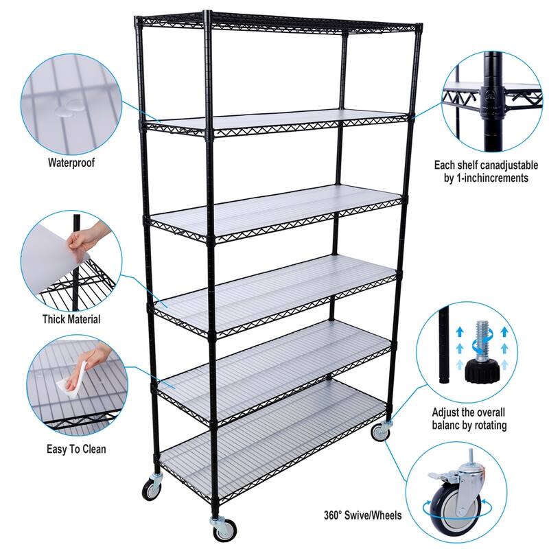 6 Tier 6000lbs Capacity Adjustable Metal Storage Rack with Wheels