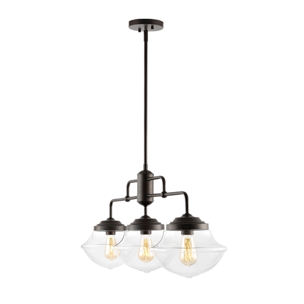Jayden 37.5 3 Light Industrial Farmhouse Rustic Iron Glass Linear LED Pendant Oil Rubbed Bronze Clear by JONATHAN Y 3 Light On Sale Bed Bath Beyond 36024256