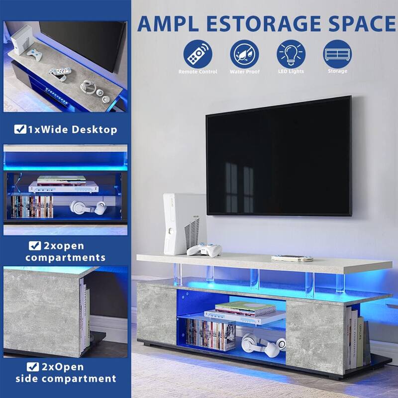 LED TV Stand for 65" TVs, Gaming Entertainment Center with Ample Storage & Side Cabinet, 63" Modern Media Console