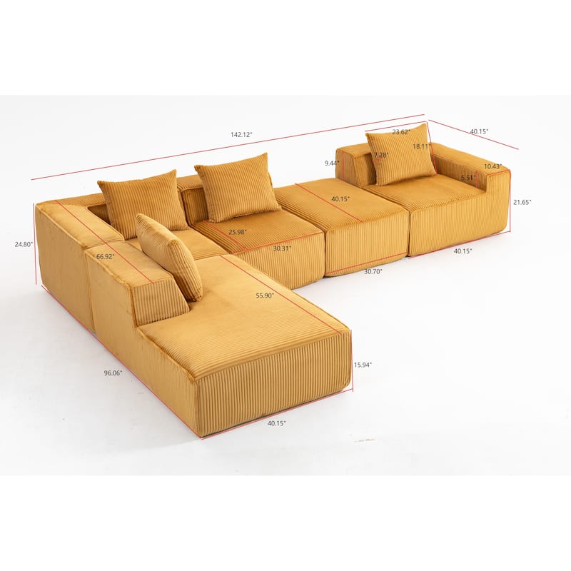 Corduroy Modular Sectional Sofa with Chaise Lounge, Deep Seat, Ottoman