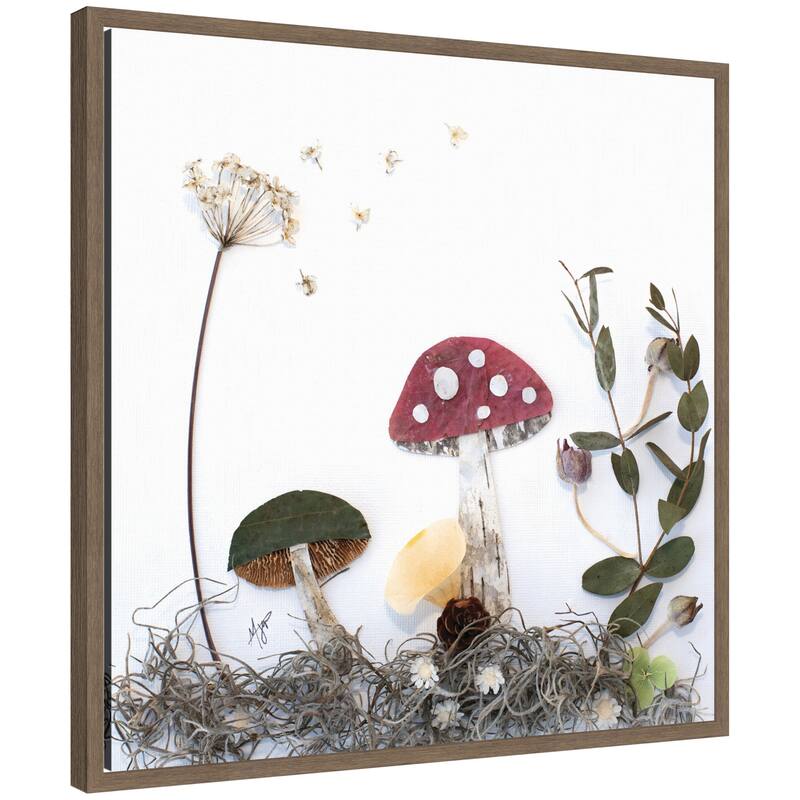 Kate and Laurel Mushroom No. 2 by Madeline Jeppesen Framed Canvas Wall Art Print - 22x22 - Walnut