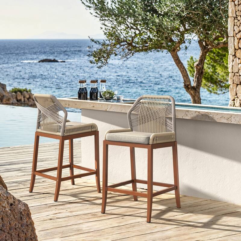 Modern Aluminum Counter Height Bar Stools, Upholstered Counter Stools with Back - 27.5"H