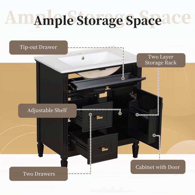 Bathroom Vanity Cabinet with Sink,with One Flip Drawer and Two Drawers,Adjustable Shelf