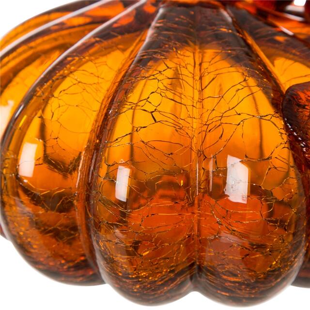 Glitzhome Amber Crackle Handblown Decorative Glass Pumpkins