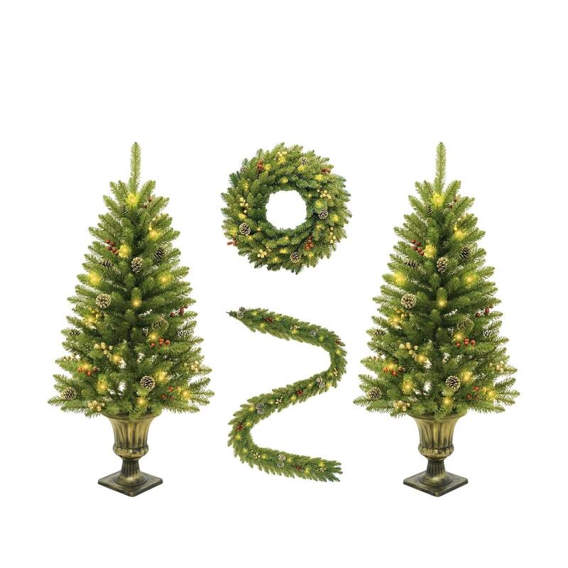 Artificial Fir Christmas trees, with Christmas Wreaths and Garlands - Green