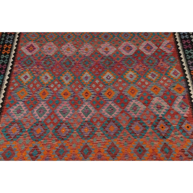 Kilim Area Rug Hand-Woven Geometric Wool Carpet - 10'4" x 13'2"