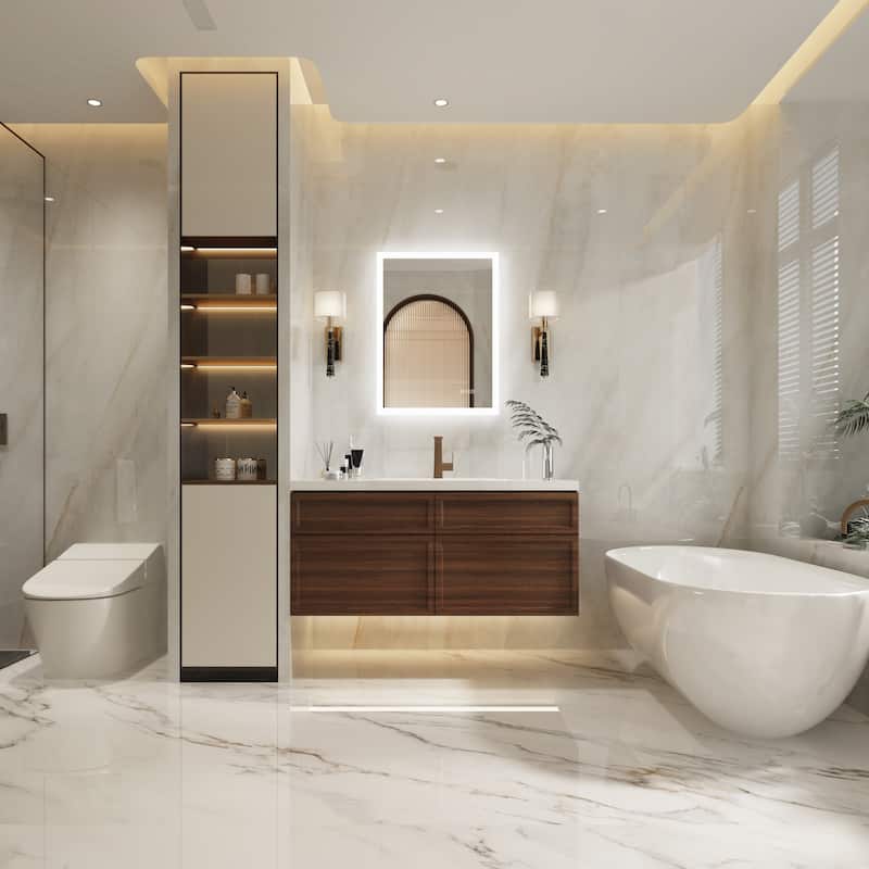 Wall Mounted Bathroom Frameless With Back/Front Light LED Mirror,Anti-fog