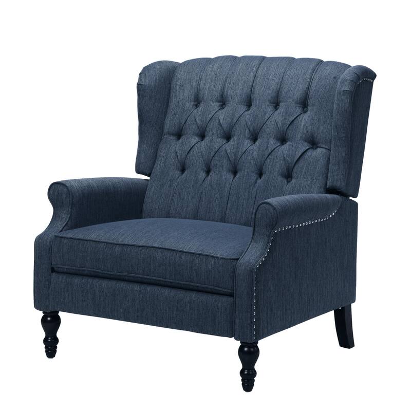 Wingback Lounge Sofa Chair, Tufted Push-Back Recliner with Nailhead Trim & Rolled Arms, Retro Living Room Chair with Wood Legs