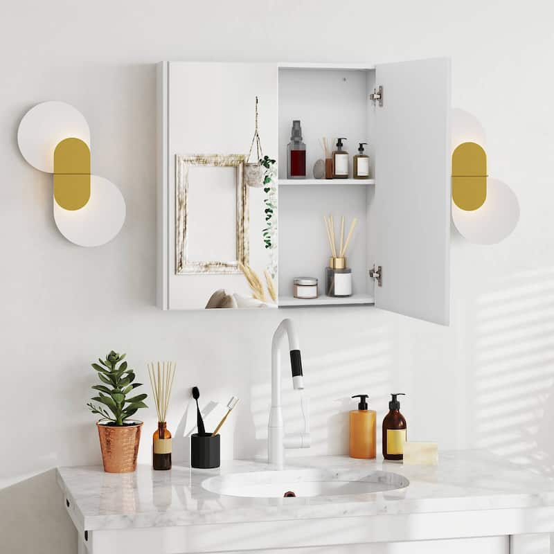 Costway 24.5" x 42.5" Bathroom Wall Cabinet with Double Mirrored Doors