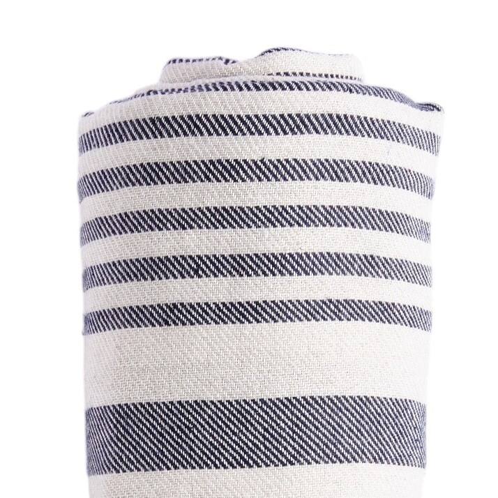 HomeRoots 59" X 71" Blue and White Cotton Plain Weave Striped Throw Blanket with Tassels