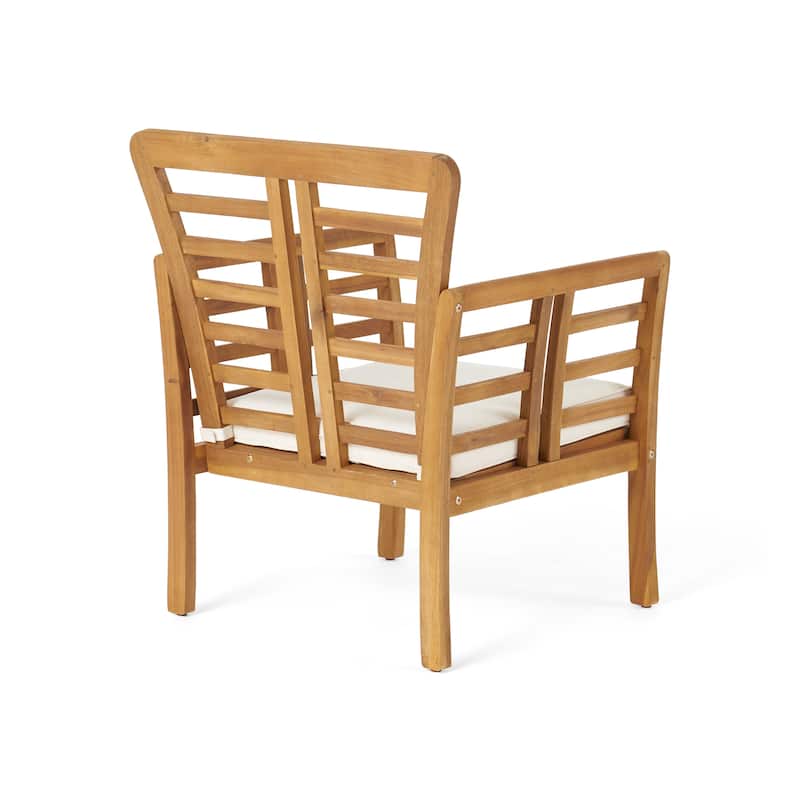 Caydon Acacia Wood Outdoor Club Chair and Coffee Table Set with Cushions by Christopher Knight Home