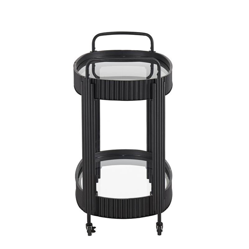 Anaconda Black Finish Metal Oval Bar Cart with Clear Tempered Glass by iNSPIRE Q Modern
