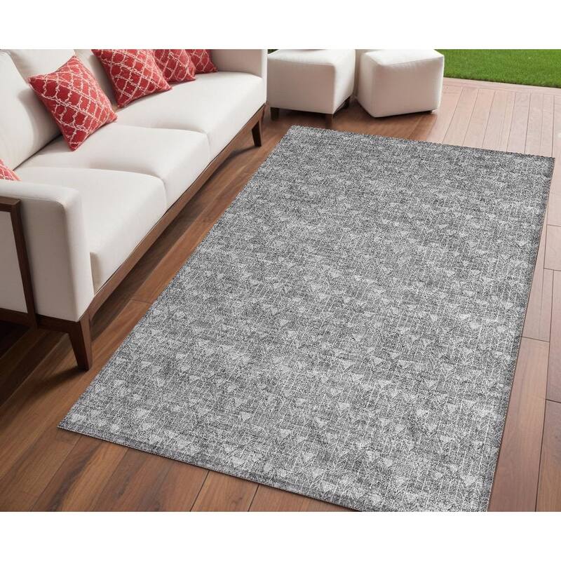 Alsiva Abstract Shapes Weather Resistant Timeless Fusion Outdoor Rug - 5' X 8' - Grey