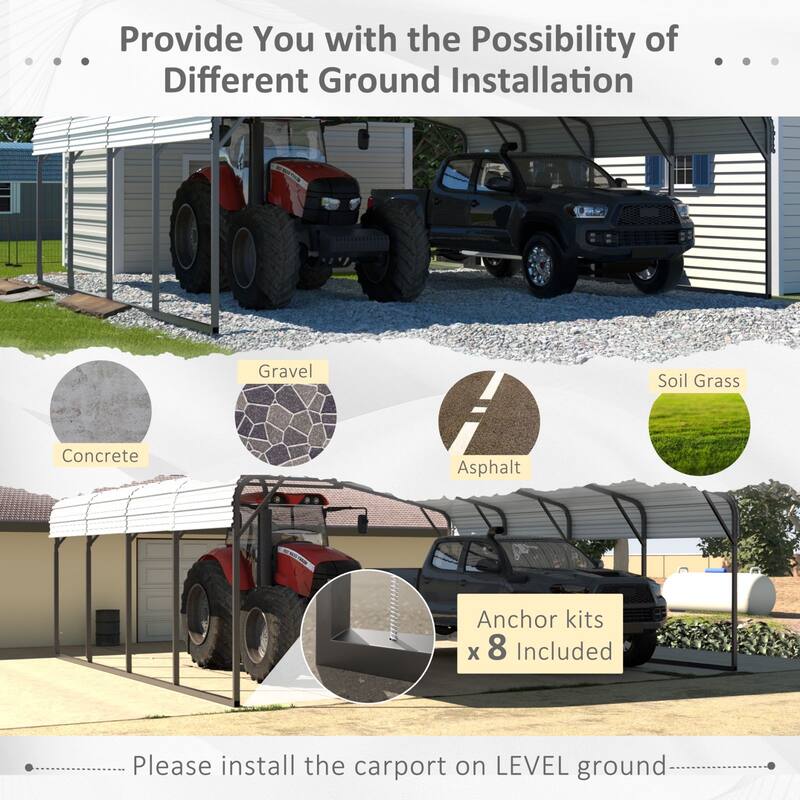 VEIKOUS Metal Carport, Heavy Duty Steel Carport Garage and Shelter, White