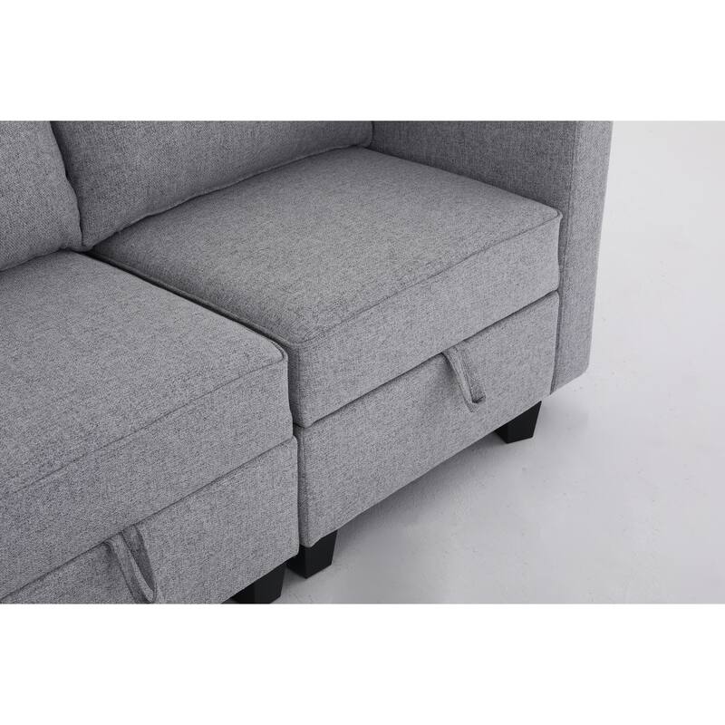 110.3" Burlap Modular U-Shaped 6-Seater Sectional Sofa with Reversible Chaise, Built-in Storage and Convertible Design