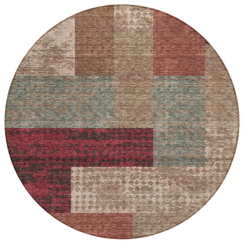 Machine Washable Indoor/ Outdoor Modern Blocks Chantille Rug