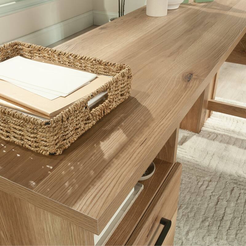 Wood L-Shaped Desk with Small Drawer, Brown