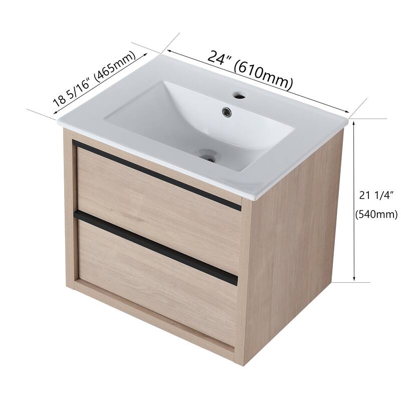 Wall-Mounted Plywood Bathroom Vanity Set in Plain Light Oak with Integrated Sink