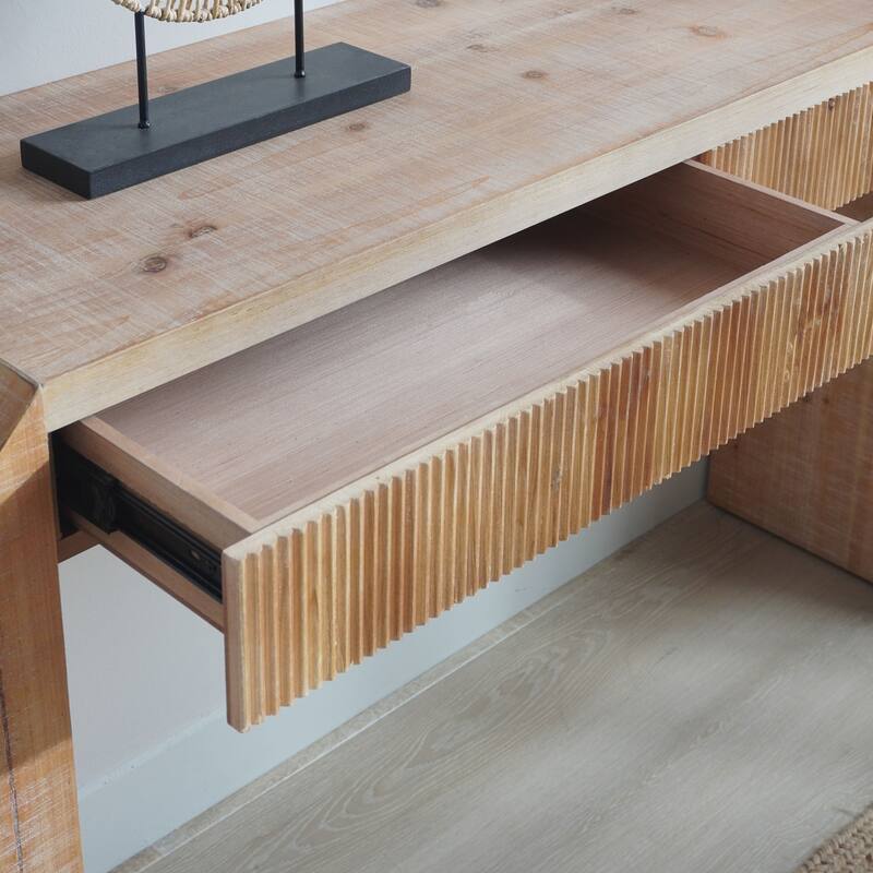 Rustic Accent Table Wooden Console Table with Vertical Stripe Drawers