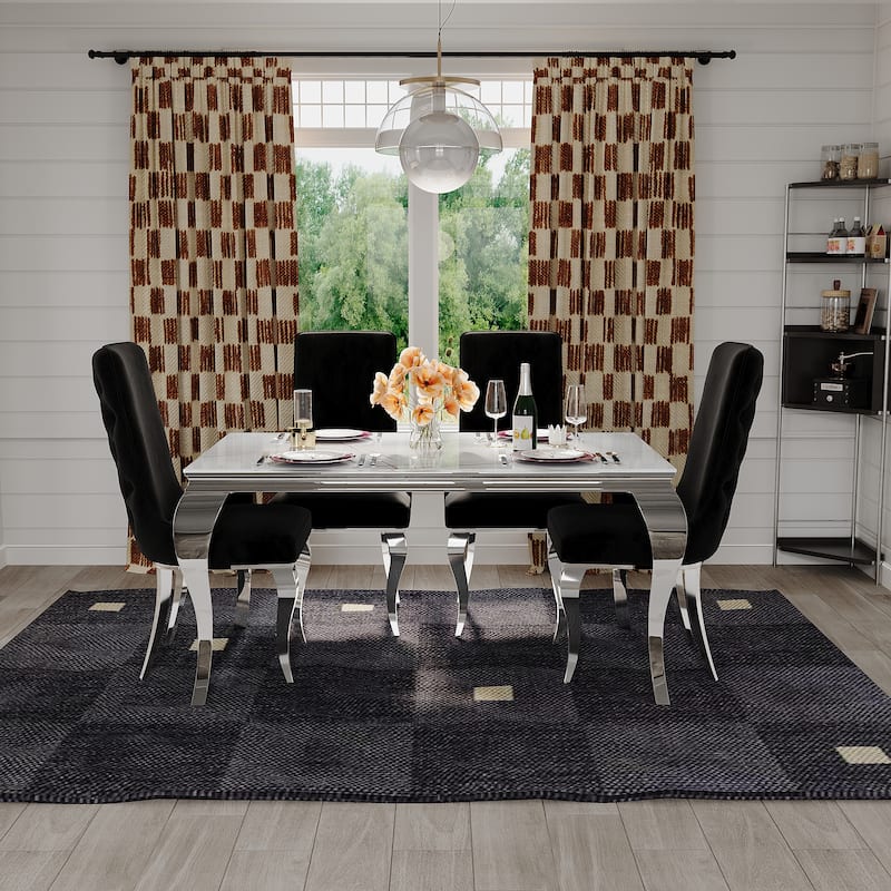 Luxurious Clear Tempered Glass Dining Table Set with Heavy Duty Dining Chairs - Silver - Table with 4 chairs