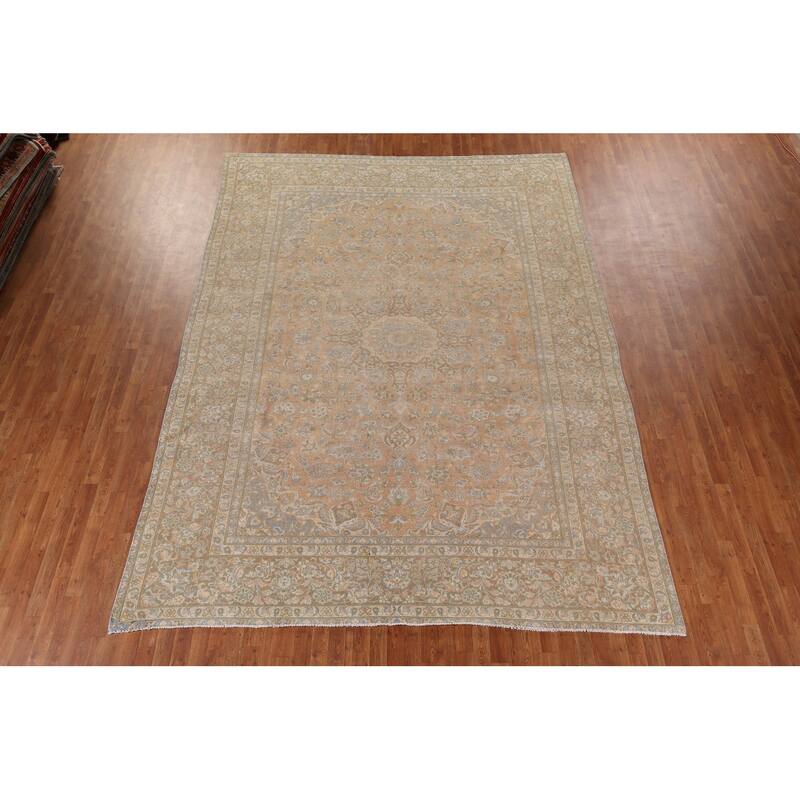 Distressed Muted Najafabad Persian Vintage Hand-Knotted Wool Carpet - 9'3" x 12'11"
