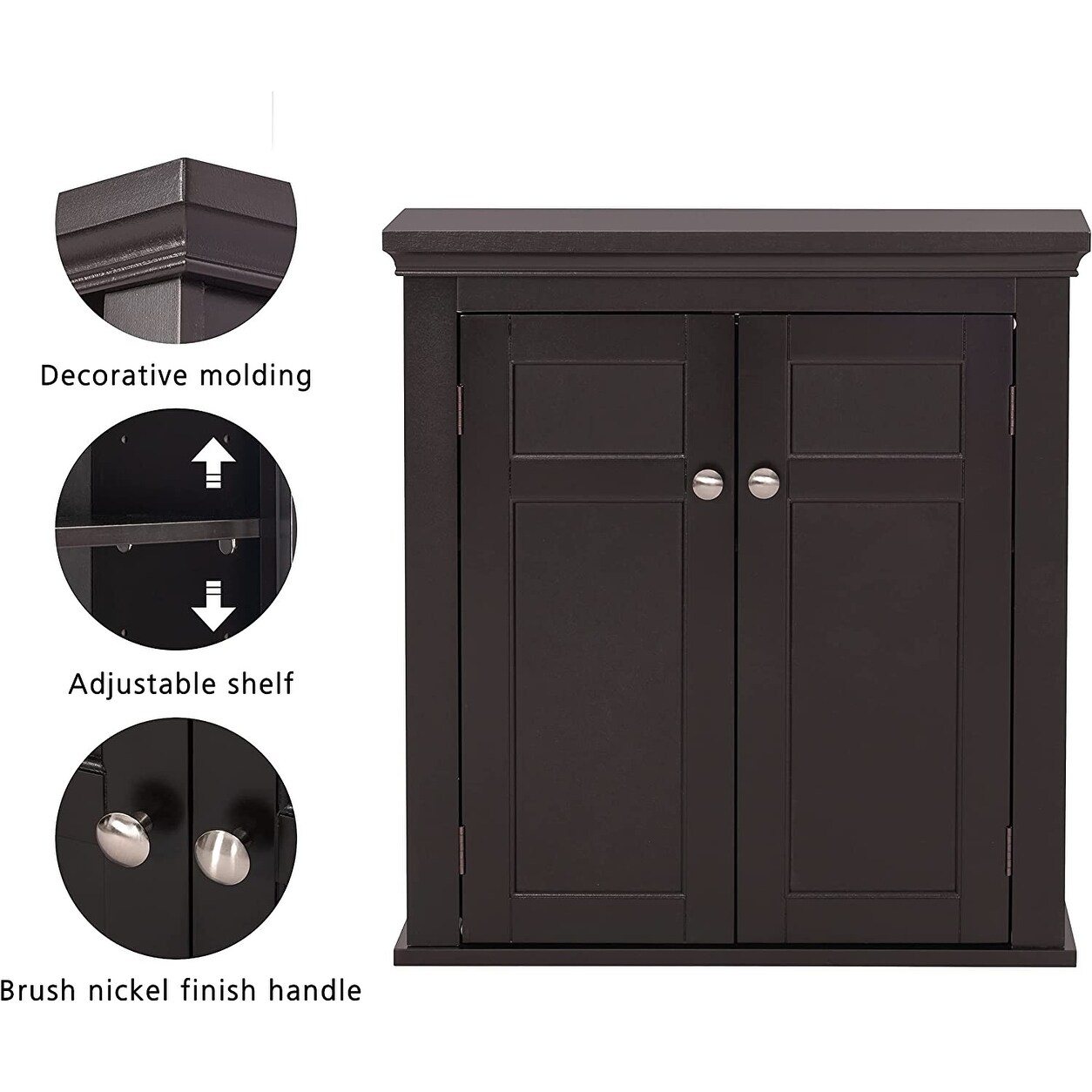 Spirich Home Bathroom Cabinet Wall Mounted with Doors and Shelves, 2 Doors Shuttered Wall Cabinet, Bathroom Wall Cabinet, Espresso, Brown