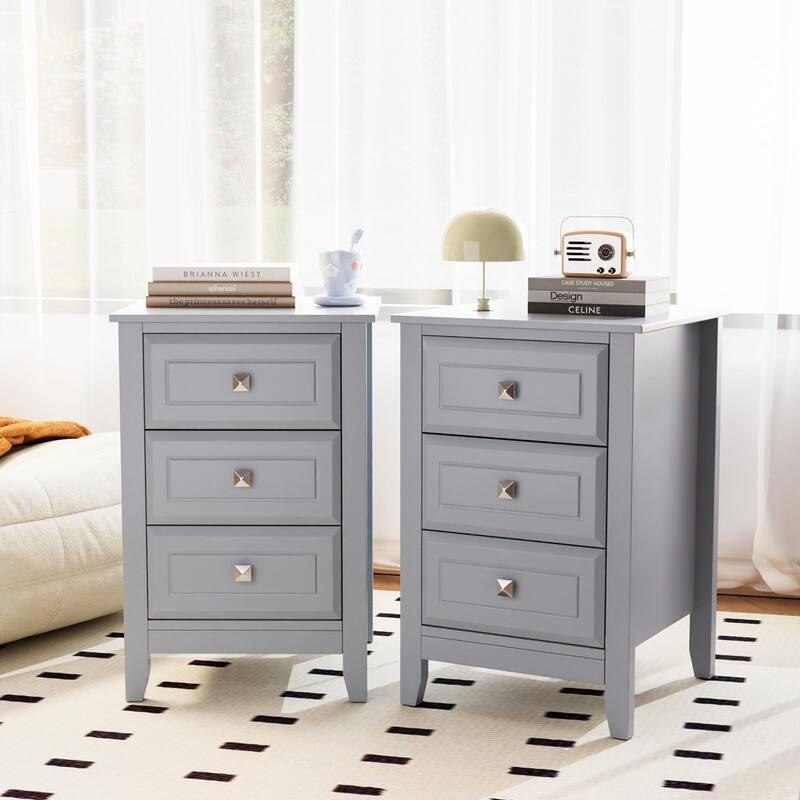 Three Drawer White Nightstand
