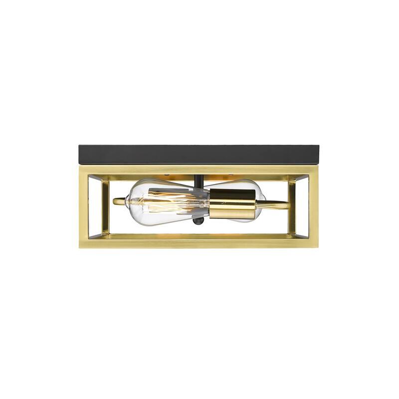 2-Light Black And Gold Metal Flush Mount