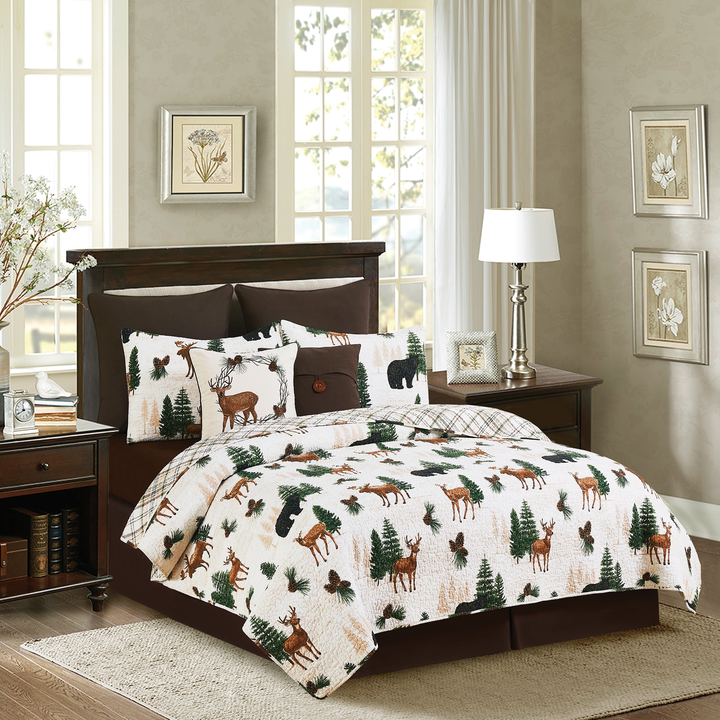Crestwood Rustic Lodge Cotton Quilt Set - Reversible and Machine Washable